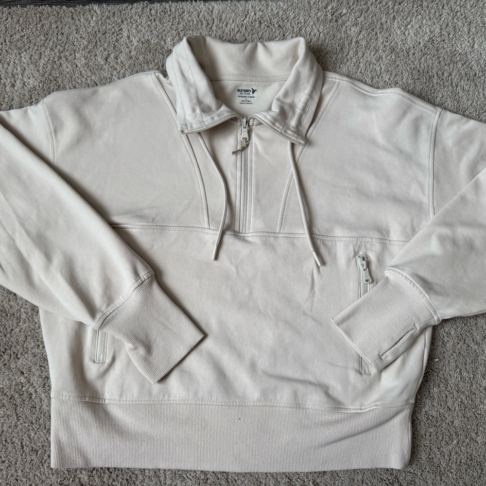 Old Navy Active Dynamic Fleece Pullover Size Large Cream Quarter Zip Sweatshirt